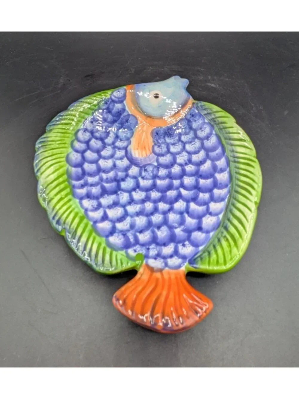Pier 1 Imports Dolomite Fish Plate Trinket Dish Colorful Handpainted 8x6